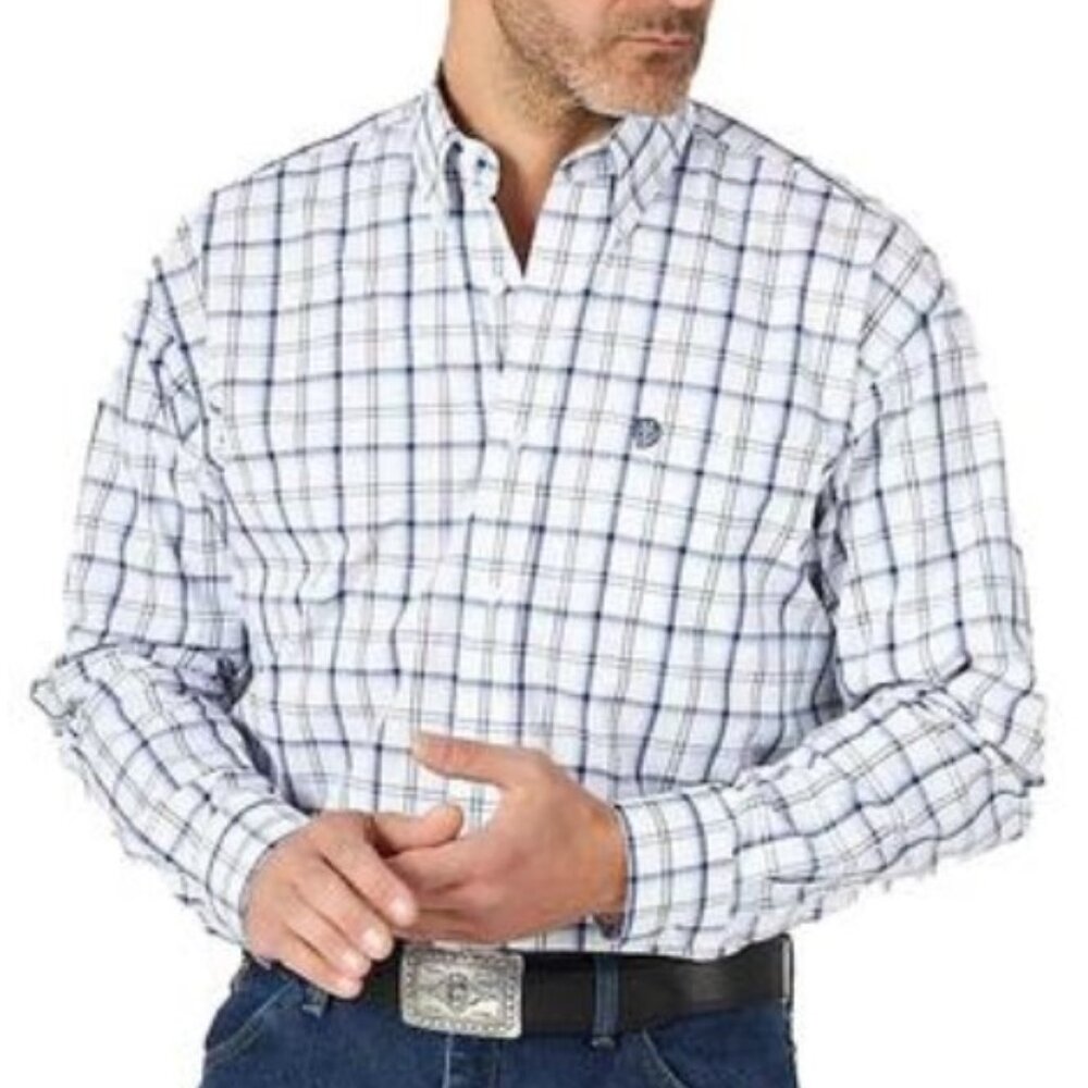 Wrangler Men's George‎ Strait Blue Plaid Long Sleeve Shirt - Size